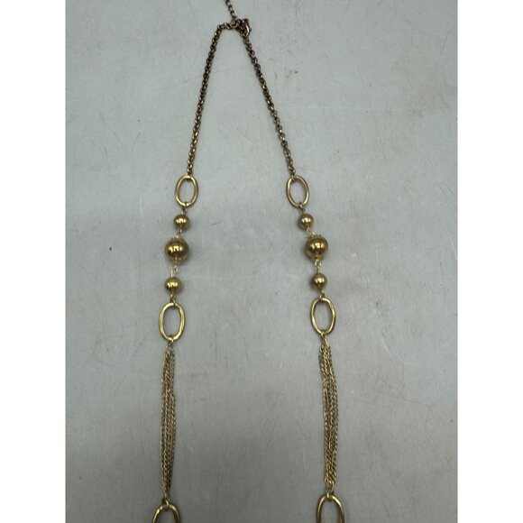 Gold-Tone Beaded Chain Necklace With Adjustable Length & Oval Links 32" READ - Picture 5 of 5